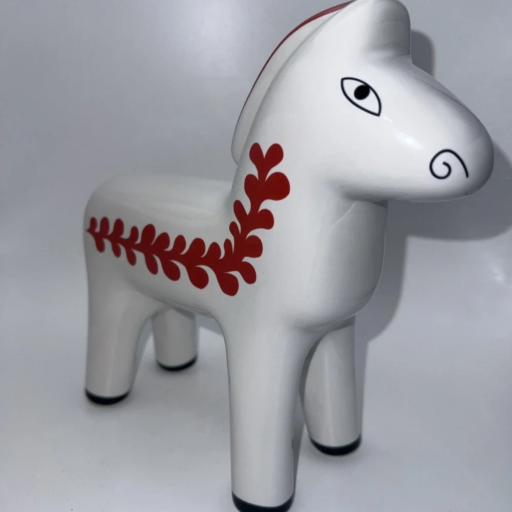 IKEA VINTERFINT Ceramic Christmas Decoration Horse White & Red Mint Condition